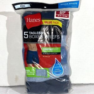 Hanes Value 5 Pack Blues Mens S Tagless Comfort Soft Wicking Boxer Briefs